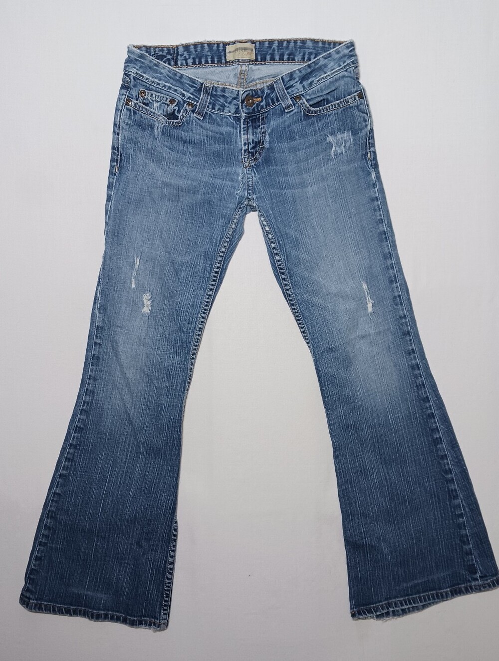 BKE Buckle Womens Star Stretch Flare Jeans 27X29 Medium Blue Wash Ripped Denim